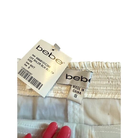 NWT Bebe Vintage Y2K White Off the Shoulder Cap Sleeve Bustier Corset Top S RARE - Picture 4 of 5